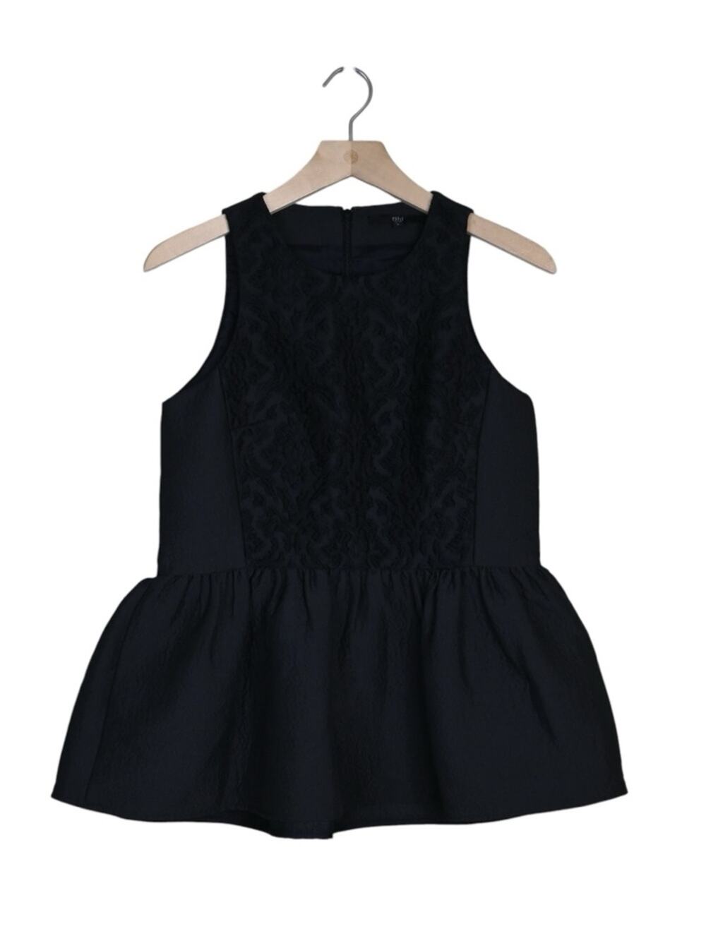 Tibi Women's 0 Virgin Wool Black Embossed Bodice Peplum Party Top
